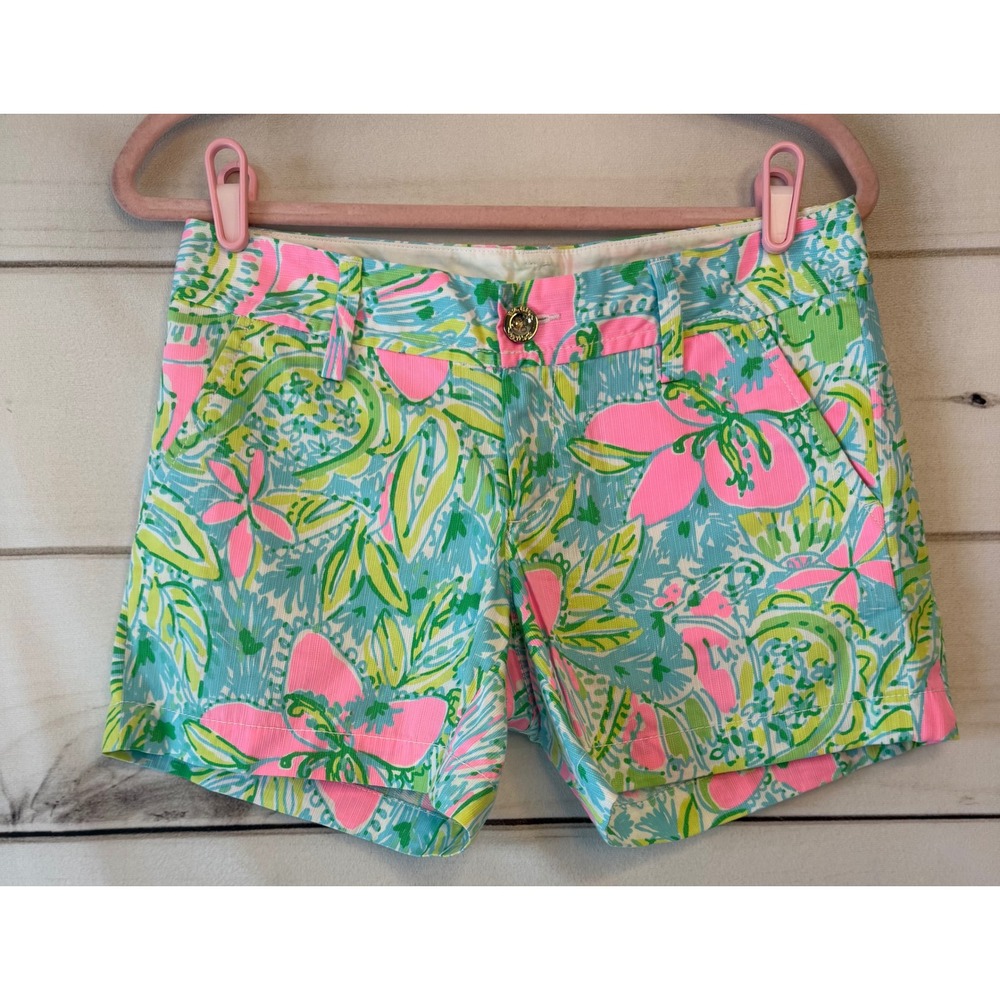 Lilly Pulitzer Callahan Shorts Size 2 Pink Green Floral Paisley Cotton Dobby